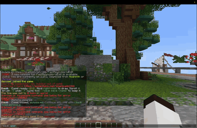 daub, drawing pixel art on a live canvas inside minecraft